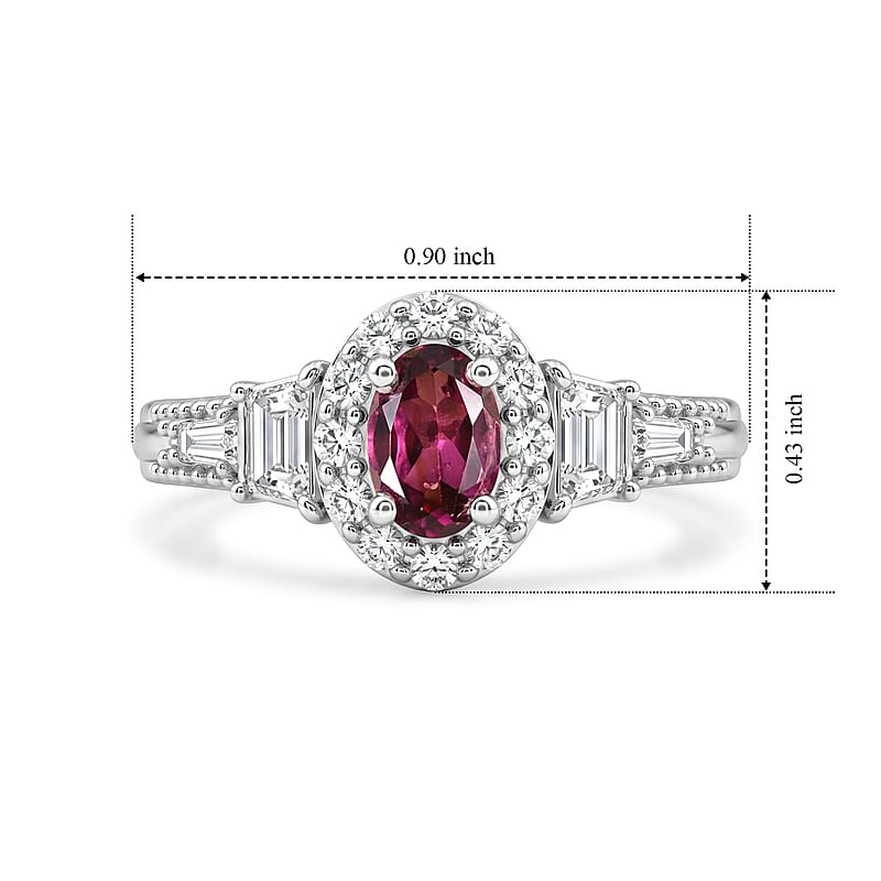D'Joy Premium Radiant Ember Garnet and White Zircon 1.35 ctw Vintage Medallion Collection Ring in Rhodium Over Sterling Silver (Size 7.0)