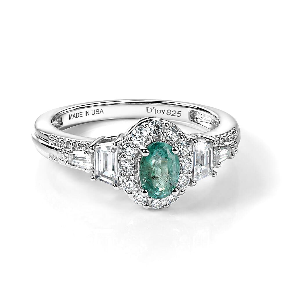 D'Joy Premium Radiant Ember Garnet, White Zircon Ring in Rhodium Over Sterling Silver (Size 10.0) 1.35 ctw