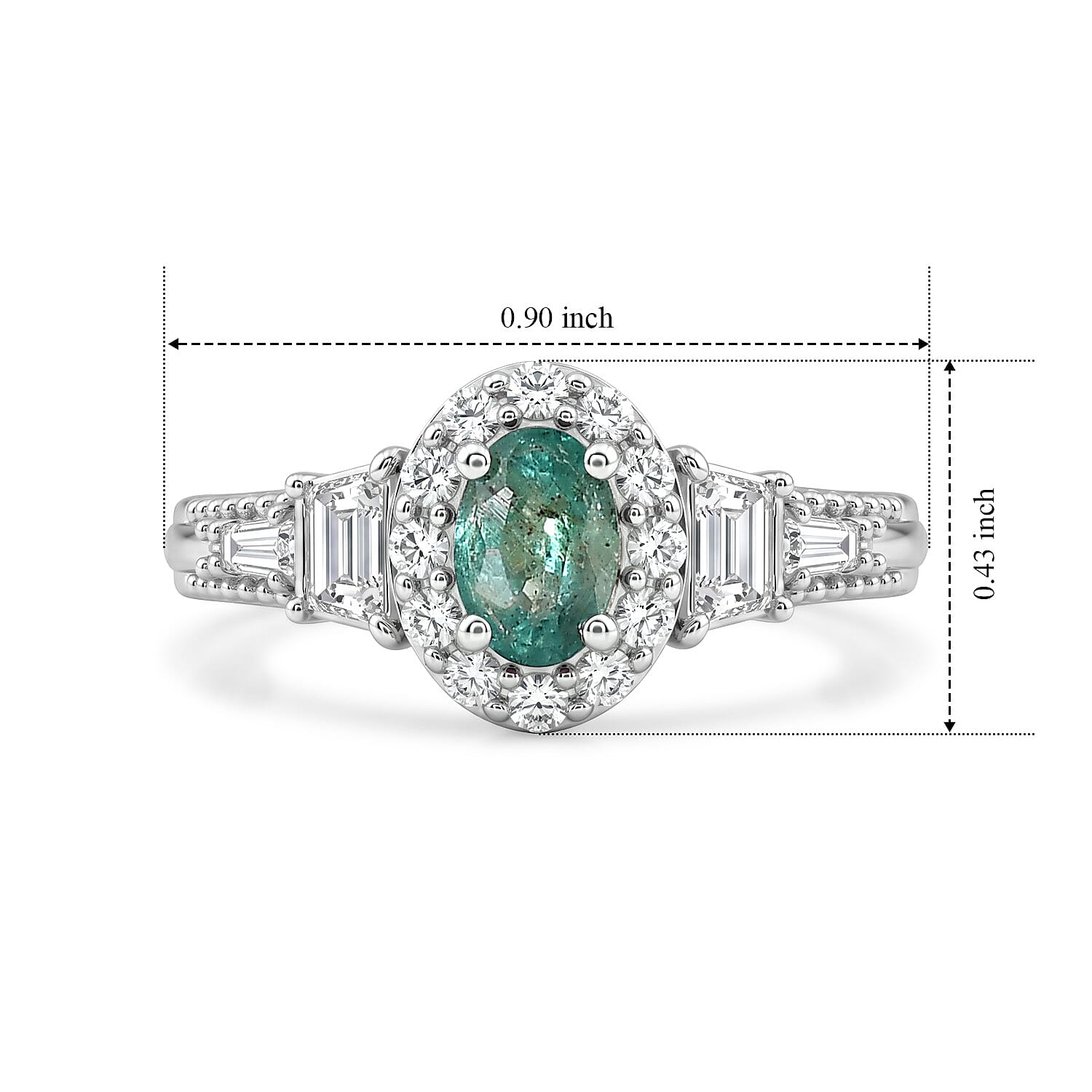 D'Joy Premium Kagem Zambian Emerald and White Zircon 1.30 ctw Vintage Medallion Collection Ring in Rhodium Over Sterling Silver (Size 5.0)