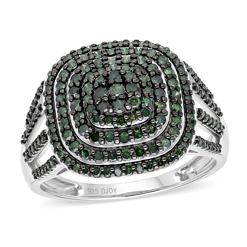 D'Joy Green Diamond 1.00 ctw Ring in Rhodium Over Sterling Silver (Size 6.0)