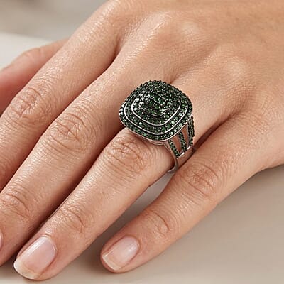 D'Joy Green Diamond 1.00 ctw Radiance Ring in Rhodium Over Sterling Silver (Size 6.0)