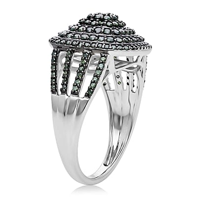 D'Joy Green Diamond 1.00 ctw Radiance Ring in Rhodium Over Sterling Silver (Size 6.0)