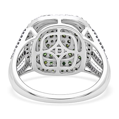 D'Joy Green Diamond 1.00 ctw Radiance Ring in Rhodium Over Sterling Silver (Size 6.0)