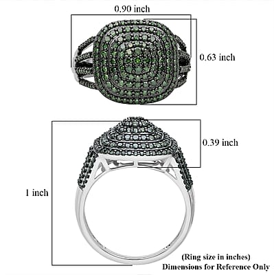 D'Joy Green Diamond 1.00 ctw Radiance Ring in Rhodium Over Sterling Silver (Size 6.0)