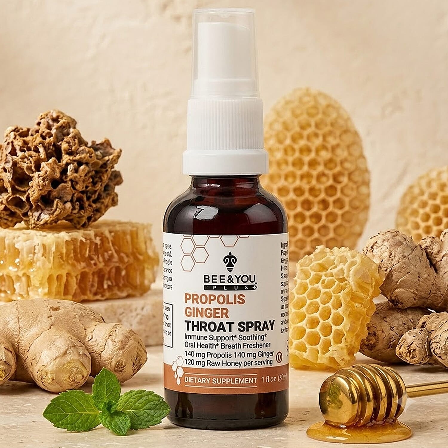 Bee & You Propolis Ginger Throat Spray with Raw Honey (1oz)