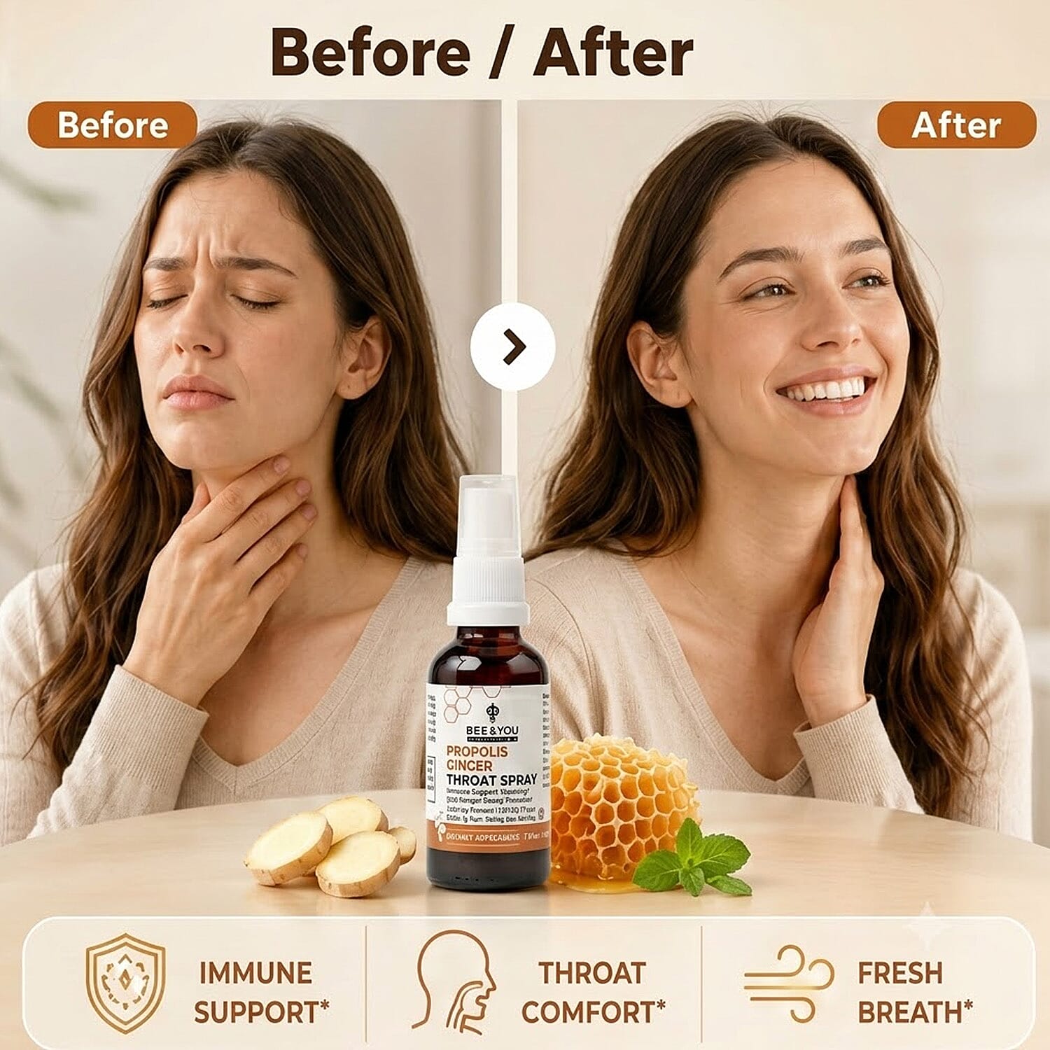 Bee & You Propolis Ginger Throat Spray with Raw Honey (1oz)