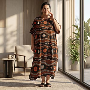 Winlar Black Floral and Wave Boho Print Kaftan - One Size Fits Most (Ships in 7-10 Days)