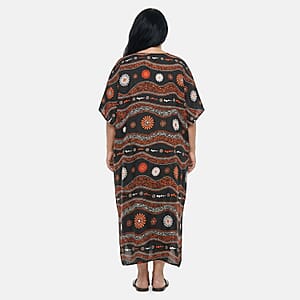 Winlar Black Floral and Wave Boho Print Kaftan - One Size Fits Most (Ships in 7-10 Days)