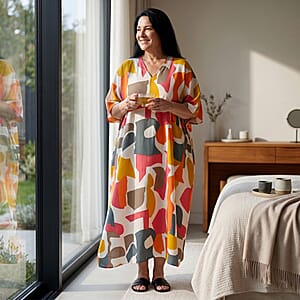 Winlar Multi Color Abstract Print Kaftan - One Size Fits Most (Ships in 7-10 Days)