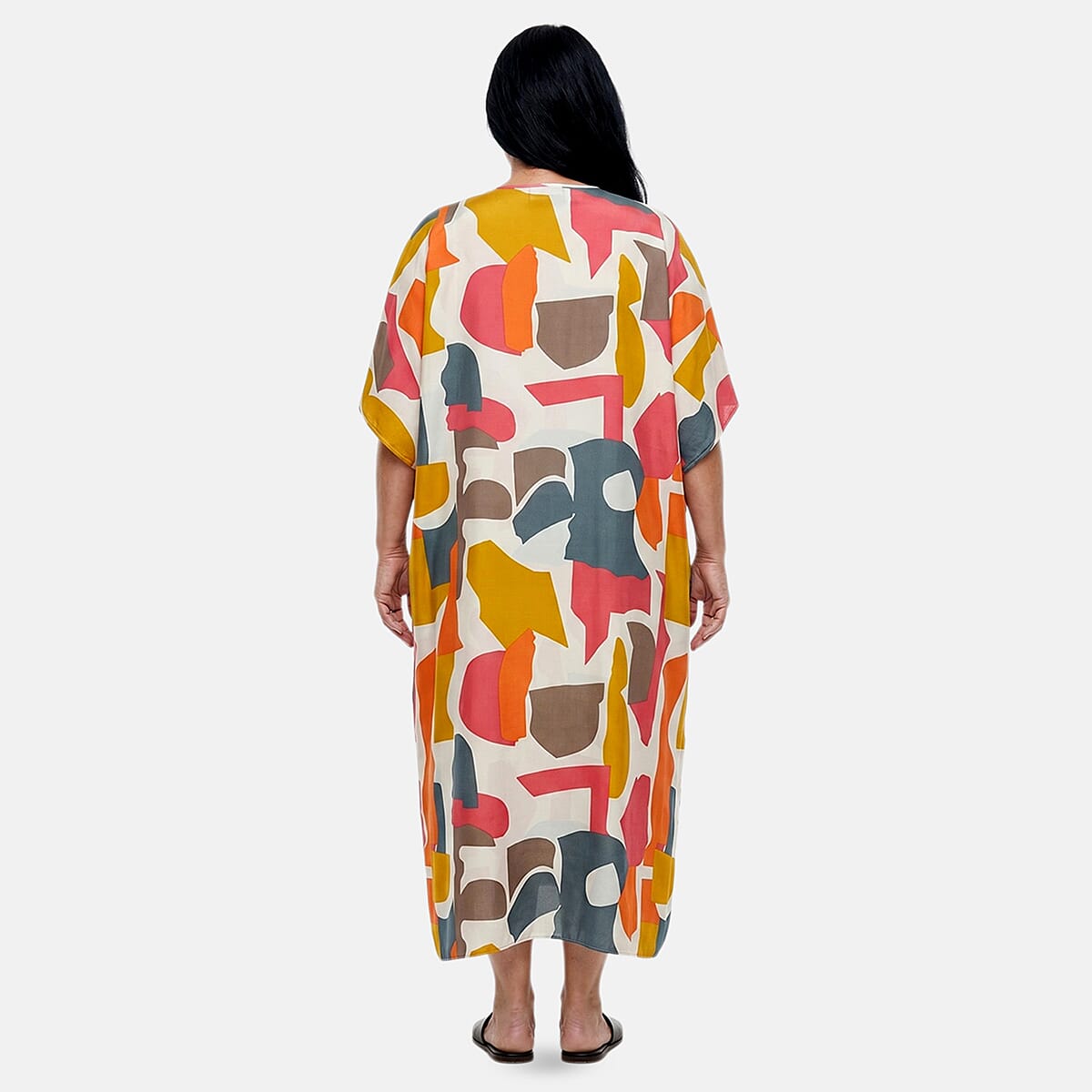 Winlar Multi Color Abstract Print Kaftan - One Size Fits Most (Ships in 7-10 Days) image number 2