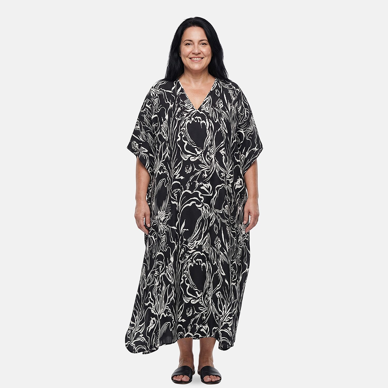 Winlar Black Vine Print Kaftan - One Size Fits Most