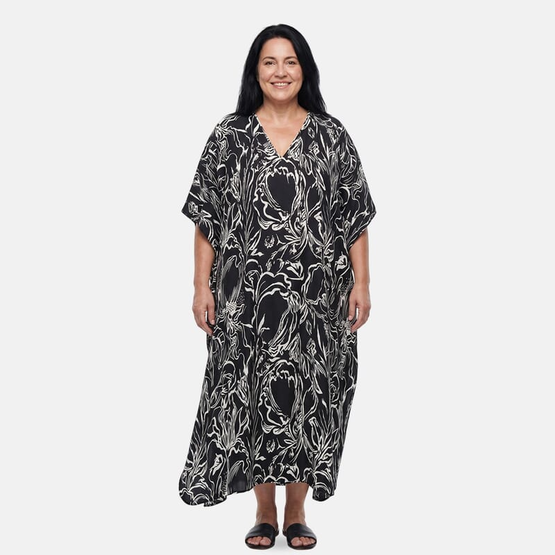 Winlar Black Vine Print Kaftan - One Size Fits Most
