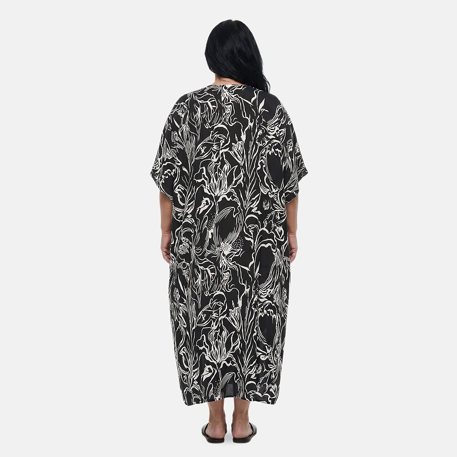 Winlar Black Vine Print Kaftan - One Size Fits Most