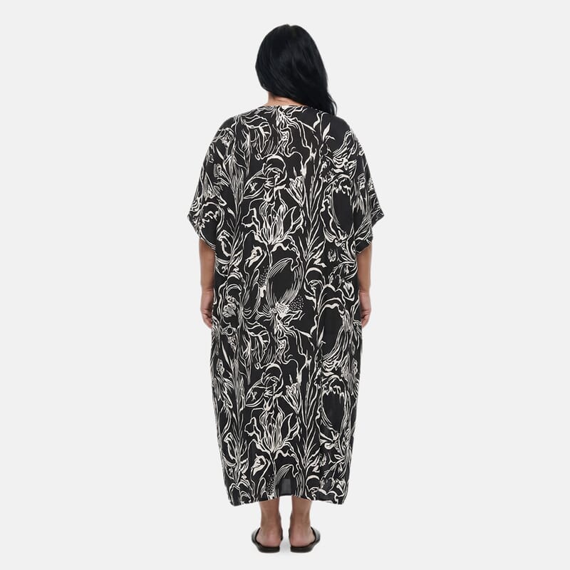 Winlar Black Vine Print Kaftan - One Size Fits Most