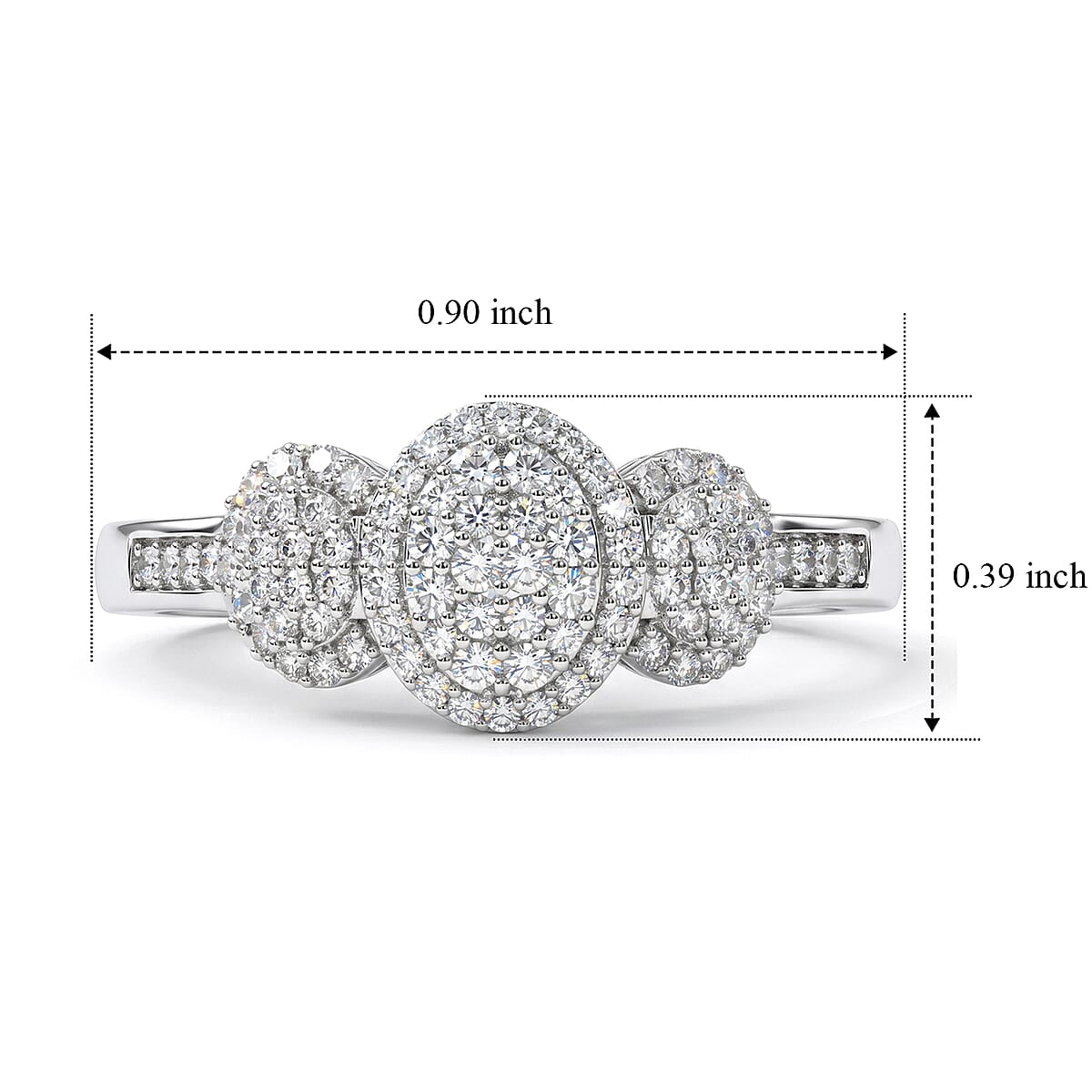 D'Joy Diamond Royal Trinity Radiance Ring in Rhodium Over Sterling Silver (Size 10.0) 0.35 ctw image number 5