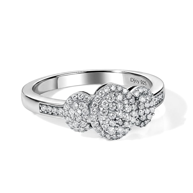 D'Joy Diamond 0.35 ctw Royal Trinity Radiance Ring in Rhodium Over Sterling Silver (Size 6.0)