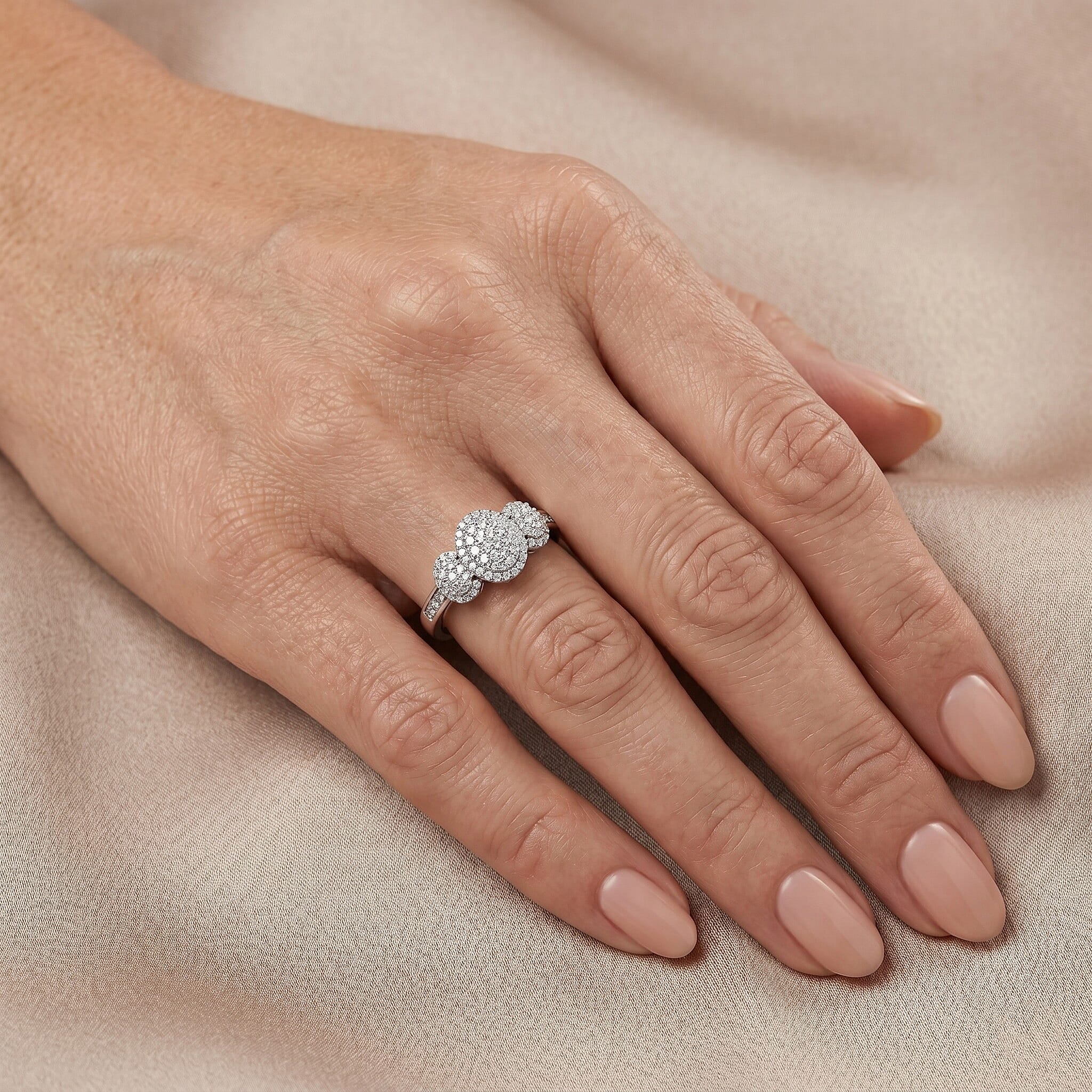 D'Joy Diamond 0.35 ctw Royal Trinity Radiance Ring in Rhodium Over Sterling Silver (Size 6.0)