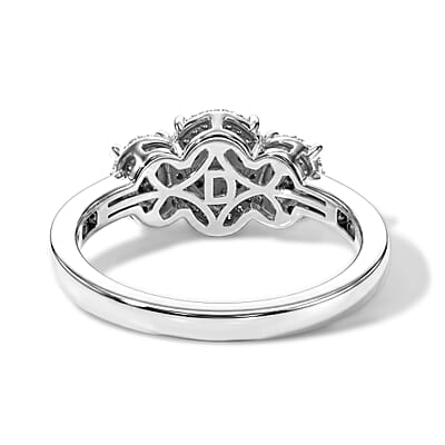 D'Joy Diamond 0.35 ctw Royal Trinity Radiance Ring in Rhodium Over Sterling Silver (Size 6.0)