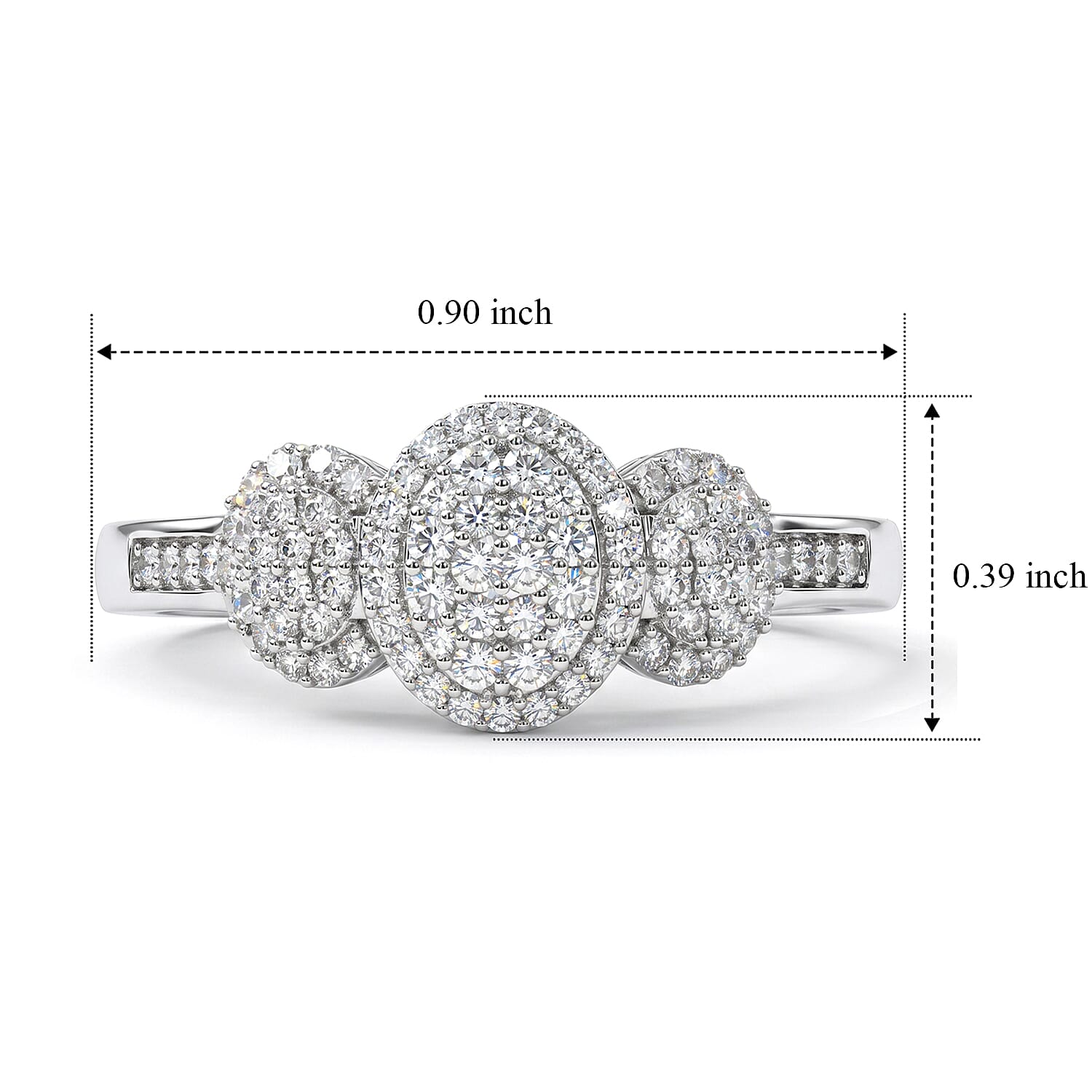 D'Joy Diamond 0.35 ctw Royal Trinity Radiance Ring in Rhodium Over Sterling Silver (Size 6.0)