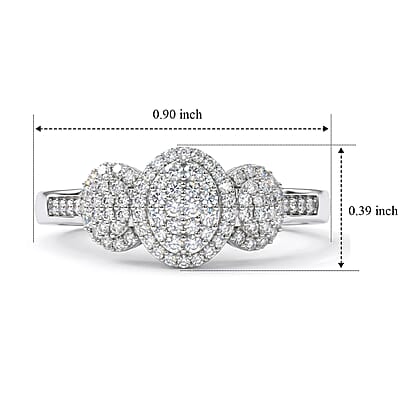 D'Joy Diamond 0.35 ctw Royal Trinity Radiance Ring in Rhodium Over Sterling Silver (Size 6.0)