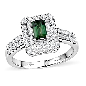 Certified & Appraised D'Joy Premium Pirineu Lagoon Tourmaline and Moissanite 1.30 ctw Ring in Rhodium Over Sterling Silver (Size 10.0)
