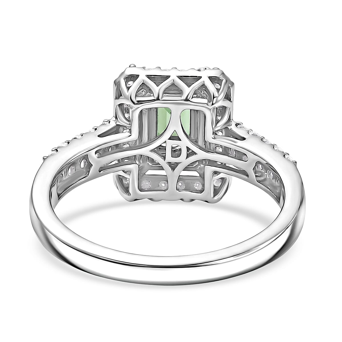 Certified & Appraised D'Joy Premium Pirineu Lagoon Tourmaline and Moissanite 1.30 ctw Ring in Rhodium Over Sterling Silver (Size 10.0) image number 4