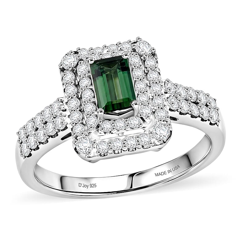 Certified & Appraised D'Joy Premium Pirineu Lagoon Tourmaline and Moissanite 1.30 ctw Ring in Rhodium Over Sterling Silver (Size 6.0)