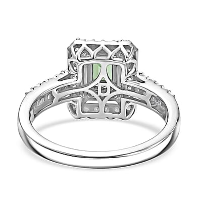 Certified & Appraised D'Joy Premium Pirineu Lagoon Tourmaline and Moissanite 1.30 ctw Ring in Rhodium Over Sterling Silver (Size 6.0)