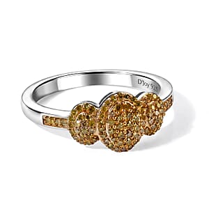 D'Joy Yellow Diamond 0.35 ctw Royal Trinity Radiance Ring in Rhodium Over Sterling Silver (Size 7.0)