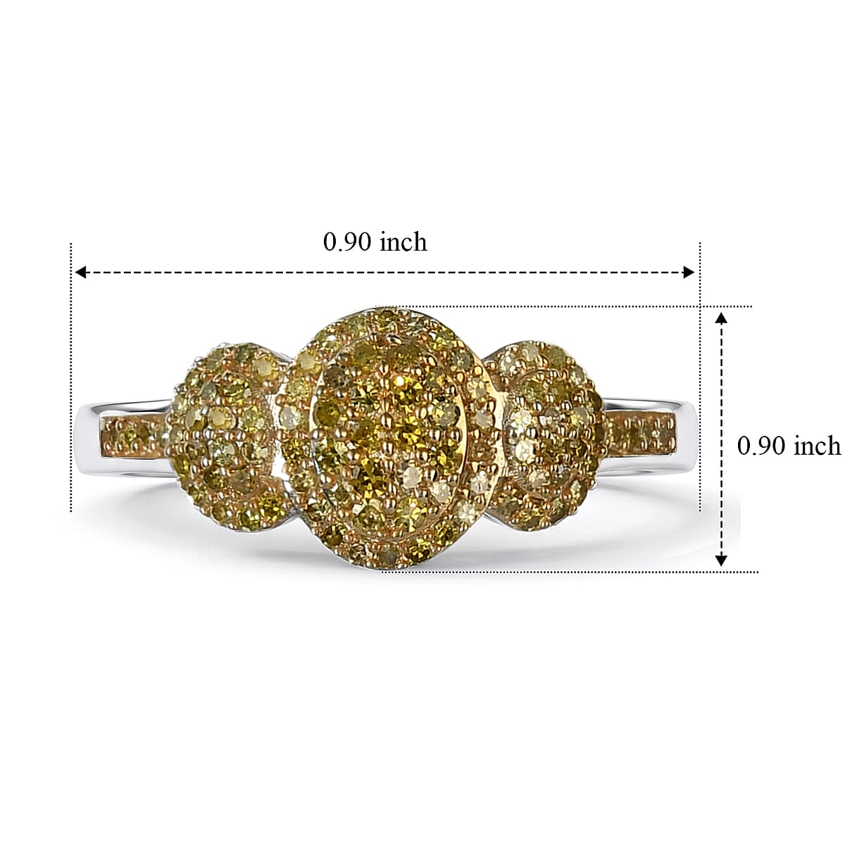 D'Joy Yellow Diamond 0.35 ctw Royal Trinity Radiance Ring in Rhodium Over Sterling Silver (Size 7.0) image number 5