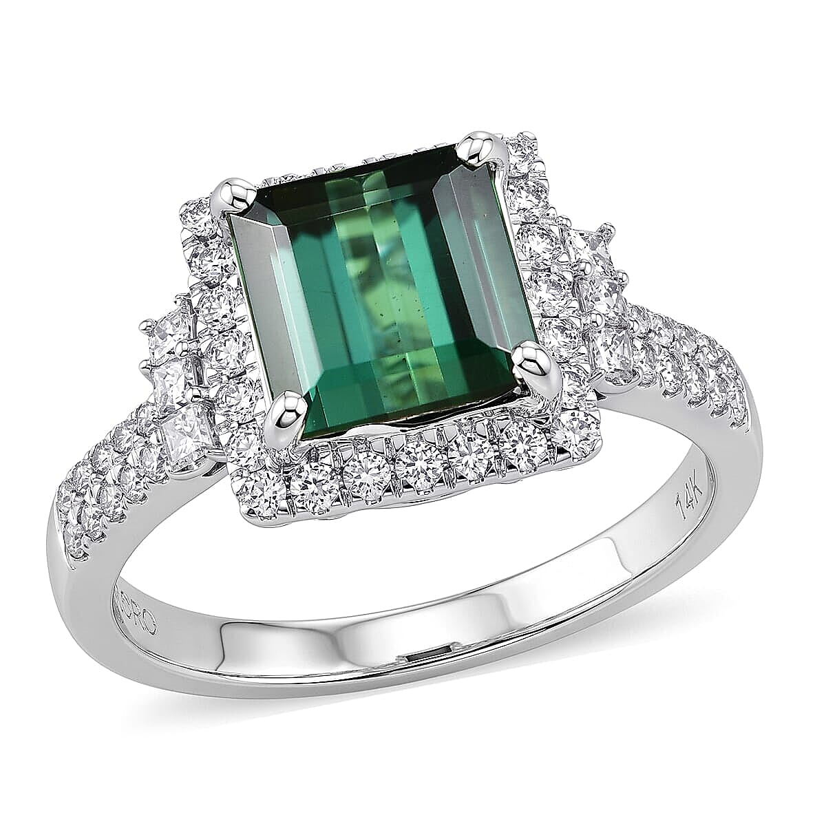 Certified & Appraised Luxoro AAA Pirineu Lagoon Tourmaline and Diamond I2 2.00 ctw Ring in 10K White Gold (Size 5.0)