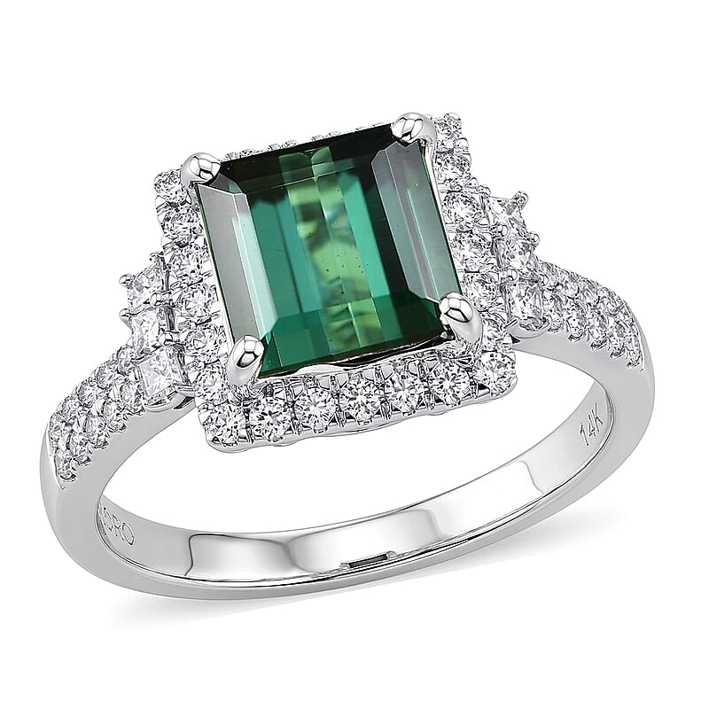Certified & Appraised Luxoro AAA Pirineu Lagoon Tourmaline and Diamond I2 2.00 ctw Ring in 10K White Gold (Size 5.0)