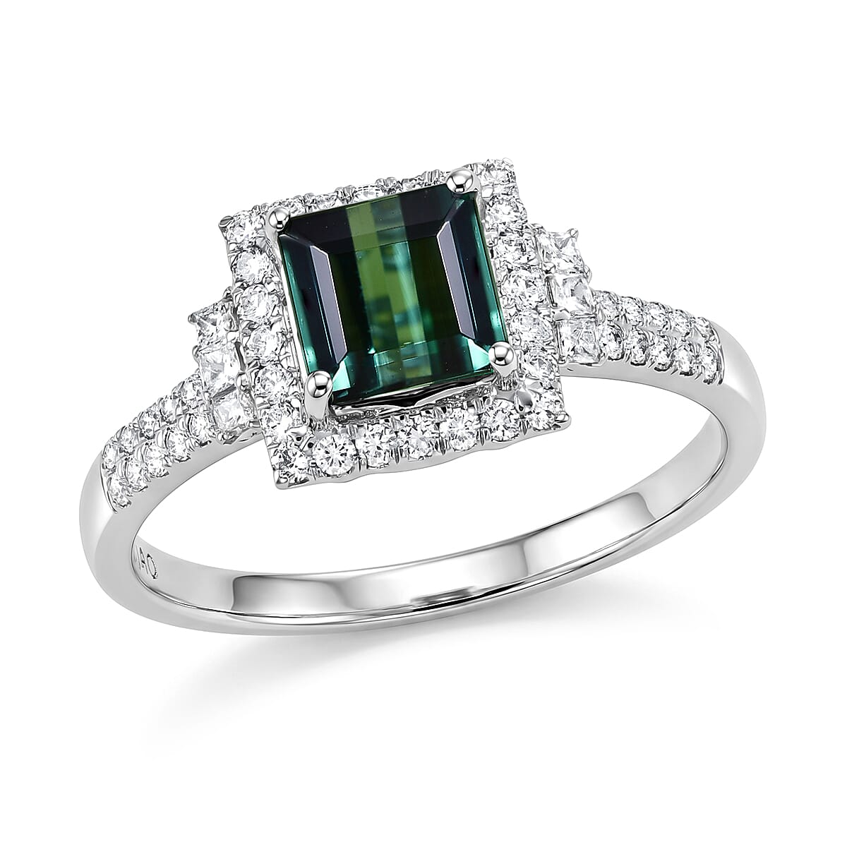 Certified & Appraised Luxoro 10K White Gold AAA Pirineu Lagoon Tourmaline, Diamond (I2) (0.48 cts) Ring (Size 6.0) 2.00 ctw
