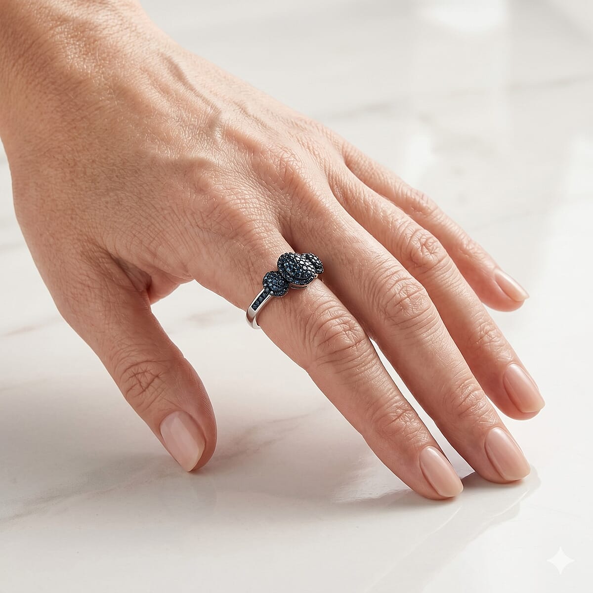 D'Joy Blue Diamond 0.35 ctw Royal Trinity Radiance Ring in Rhodium Over Sterling Silver (Size 7.0) image number 1