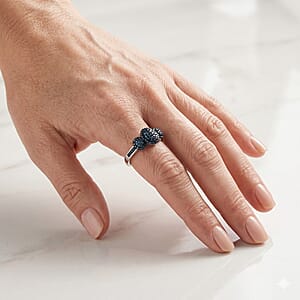 D'Joy Blue Diamond 0.35 ctw Royal Trinity Radiance Ring in Rhodium Over Sterling Silver (Size 7.0)