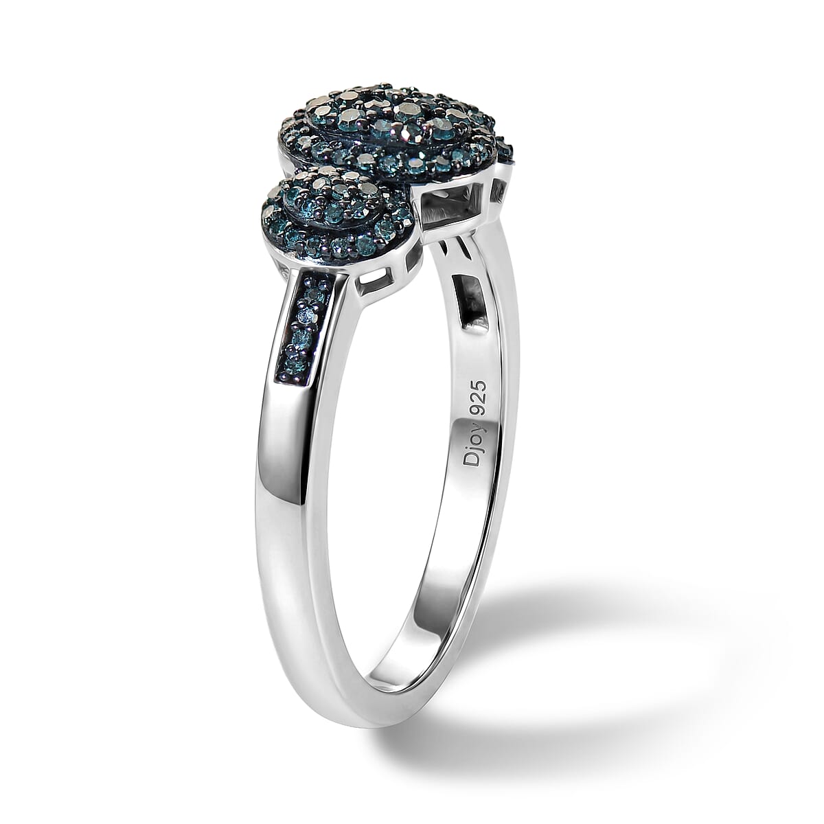 D'Joy Blue Diamond 0.35 ctw Royal Trinity Radiance Ring in Rhodium Over Sterling Silver (Size 7.0) image number 3