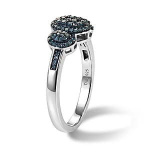 D'Joy Blue Diamond 0.35 ctw Royal Trinity Radiance Ring in Rhodium Over Sterling Silver (Size 7.0)