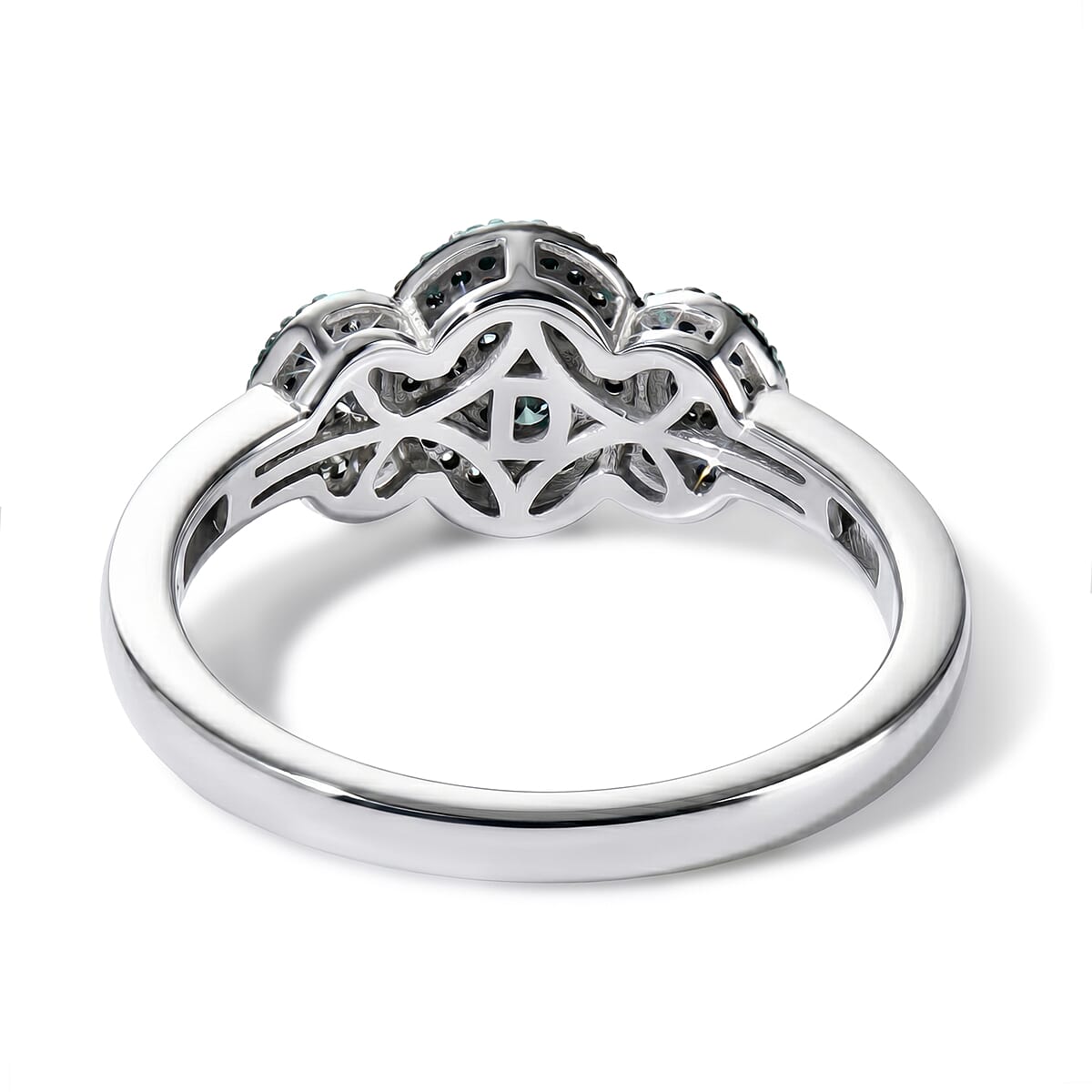D'Joy Blue Diamond 0.35 ctw Royal Trinity Radiance Ring in Rhodium Over Sterling Silver (Size 7.0) image number 4