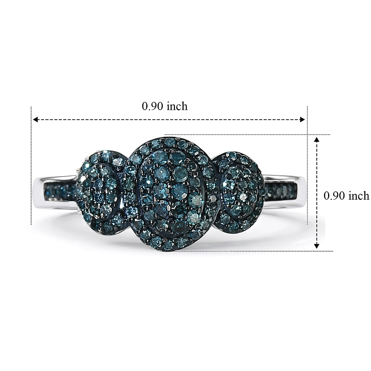 D'Joy Blue Diamond 0.35 ctw Royal Trinity Radiance Ring in Rhodium Over Sterling Silver (Size 7.0) image number 5
