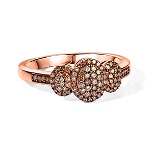 D'Joy Natural Champagne Diamond 0.35 ctw Royal Trinity Radiance Ring in 18K Vermeil Rose Gold Over Sterling Silver (Size 7.0)