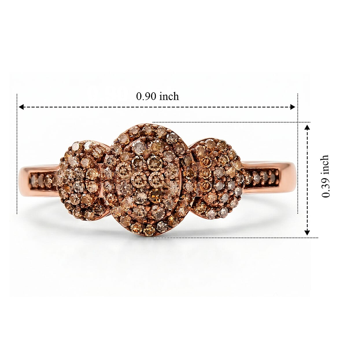 D'Joy Natural Champagne Diamond 0.35 ctw Royal Trinity Radiance Ring in 18K Vermeil Rose Gold Over Sterling Silver (Size 7.0) image number 5