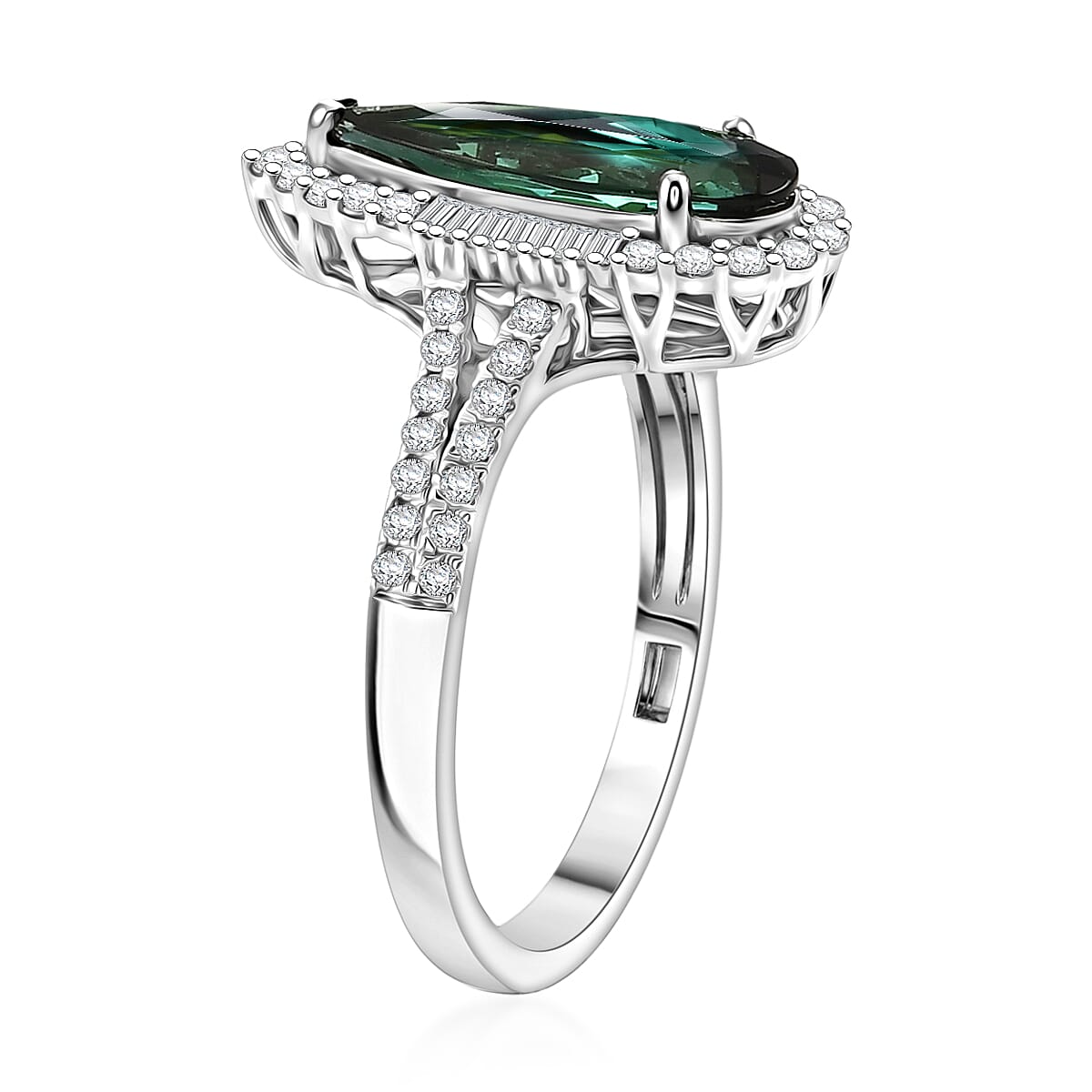 Certified & Appraised Rhapsody AAAA Pirineu Lagoon Tourmaline and Diamond E-F VS 2.30 ctw Ring in 950 Platinum (Size 6.0) 5.70 Grams
