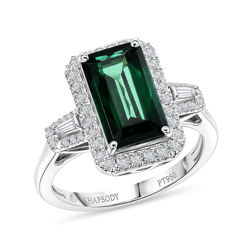 Certified & Appraised Rhapsody AAAA Pirineu Lagoon Tourmaline and Diamond E-F VS 5.00 ctw Ring in 950 Platinum (Size 6.0) 7.10 Grams