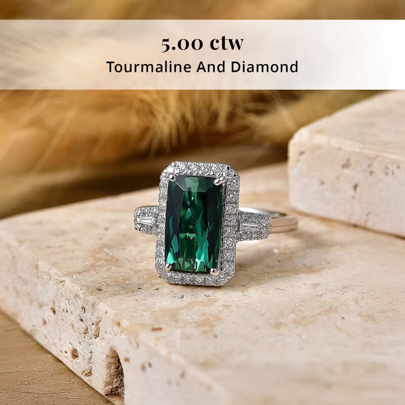 Certified & Appraised Rhapsody AAAA Pirineu Lagoon Tourmaline and Diamond E-F VS 5.00 ctw Ring in 950 Platinum (Size 6.0) 7.10 Grams