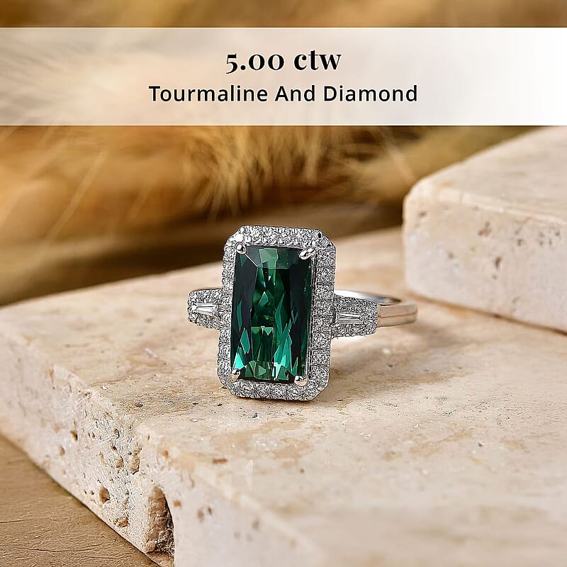 Certified & Appraised Rhapsody AAAA Pirineu Lagoon Tourmaline and Diamond E-F VS 5.00 ctw Ring in 950 Platinum (Size 6.0) 7.10 Grams