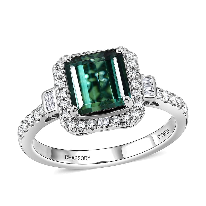 Certified & Appraised Rhapsody AAAA Pirineu Lagoon Tourmaline and Diamond E-F VS 2.65 ctw Ring in 950 Platinum (Size 6.0) 5.90 Grams