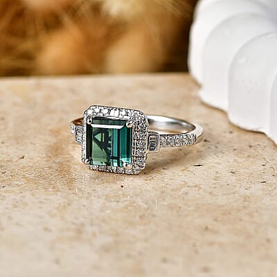 Certified & Appraised Rhapsody AAAA Pirineu Lagoon Tourmaline and Diamond E-F VS 2.65 ctw Ring in 950 Platinum (Size 6.0) 5.90 Grams