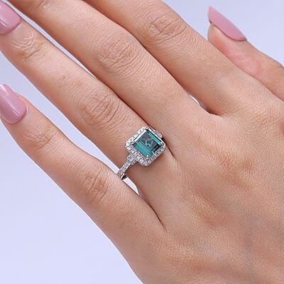 Certified & Appraised Rhapsody AAAA Pirineu Lagoon Tourmaline and Diamond E-F VS 2.65 ctw Ring in 950 Platinum (Size 6.0) 5.90 Grams