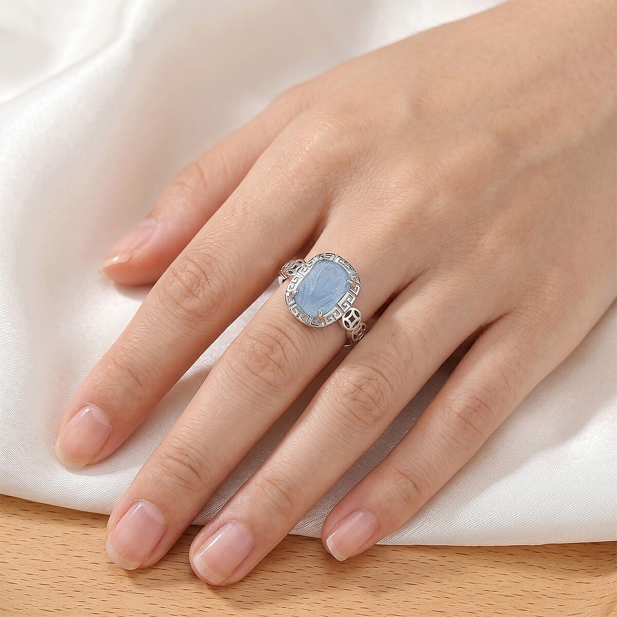 Aquamarine Ring in Silvertone (Adjustable) 0.60 ctw image number 1