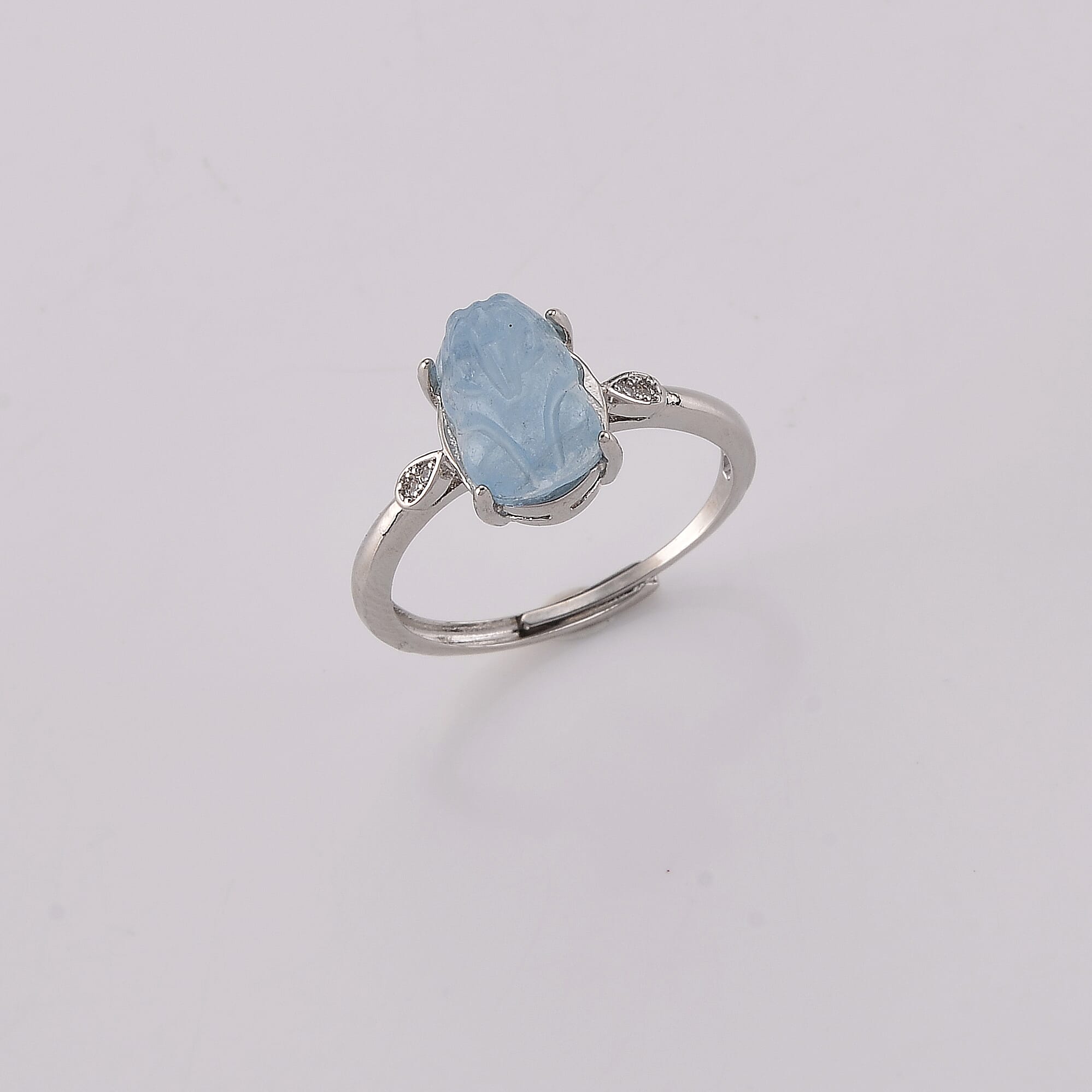 Aquamarine and Simulated Diamond Ring in Silvertone (Adjustable) 0.64 ctw